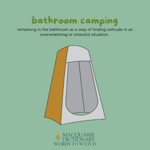 bathroom camping remaining in the bathroom as a way of finding solitude in an overwhelming or stressful situation. 