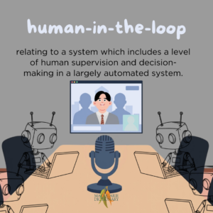 human-in-the-loop - relating to a system which includes a level of human supervision and decision-making in a largely automated system. 
