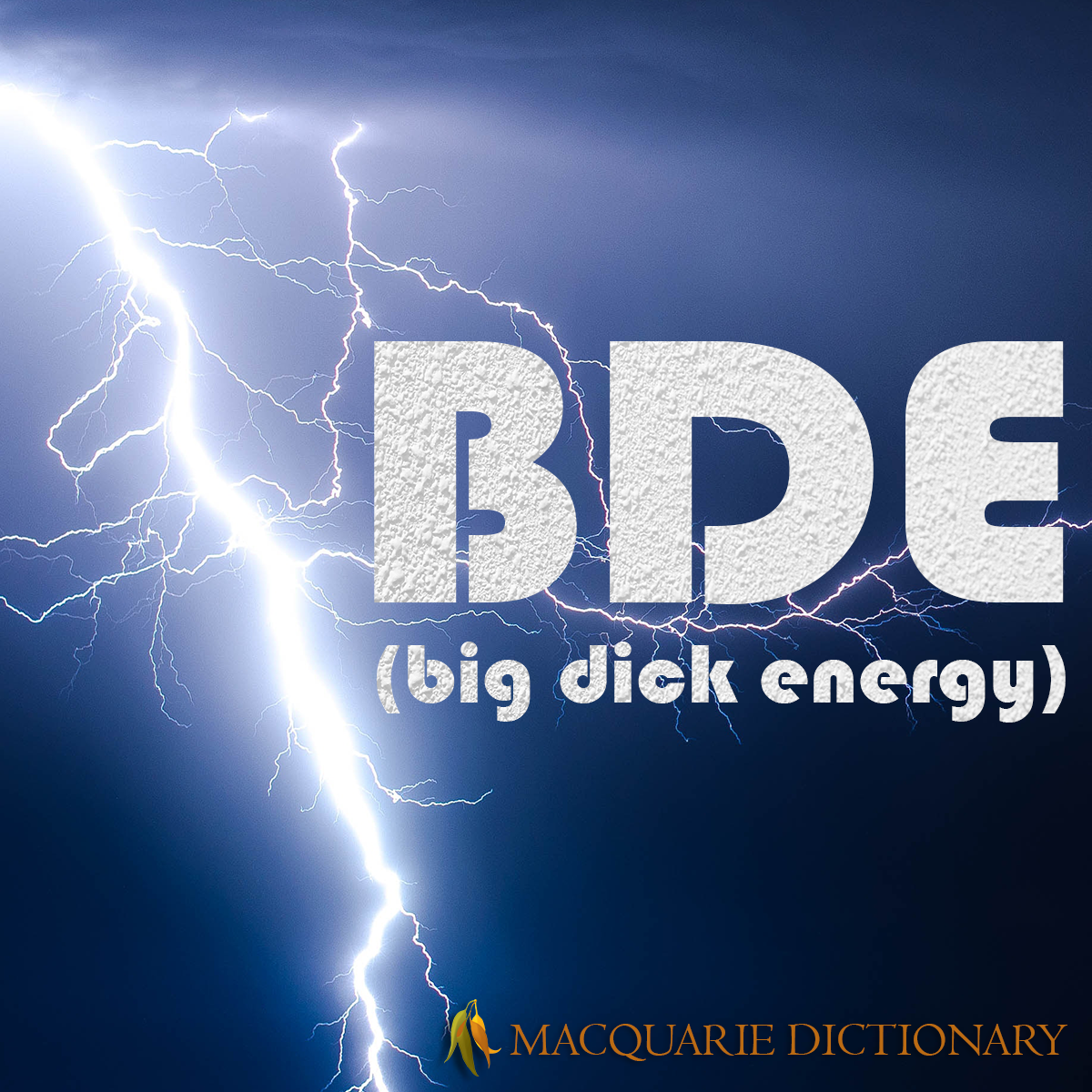 Image of Macquarie Dictionary Word of the Year - BDE (big dick energy) a sense of self-confidence, unaccompanied by arrogance or conceit. 