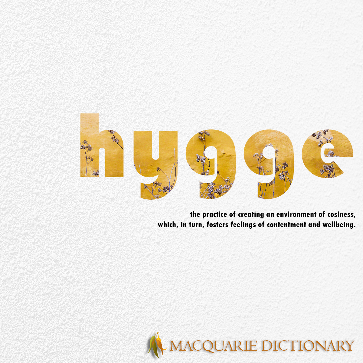 Image of Macquarie Dictionary Word of the Year - hygge - the practice of creating an environment of cosiness, which, in turn, fosters feelings of contentment and wellbeing.