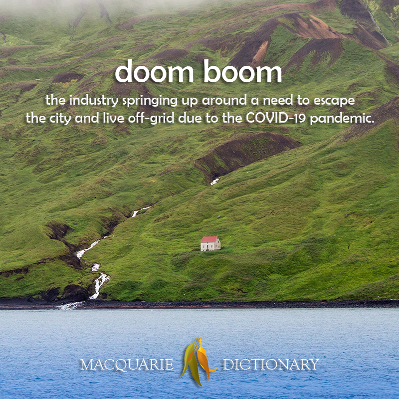New words square - doom boom - the industry  around a need to live off-grid due to covid-19