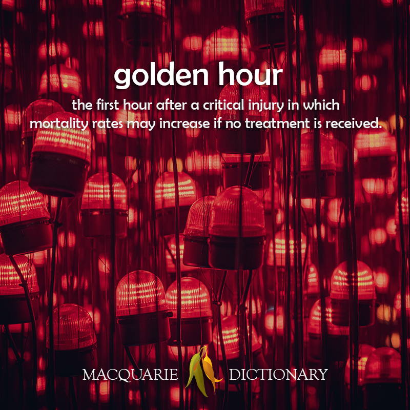 golden hour - the first hour after a critical injury in which mortality rates may increase if no treatment is received