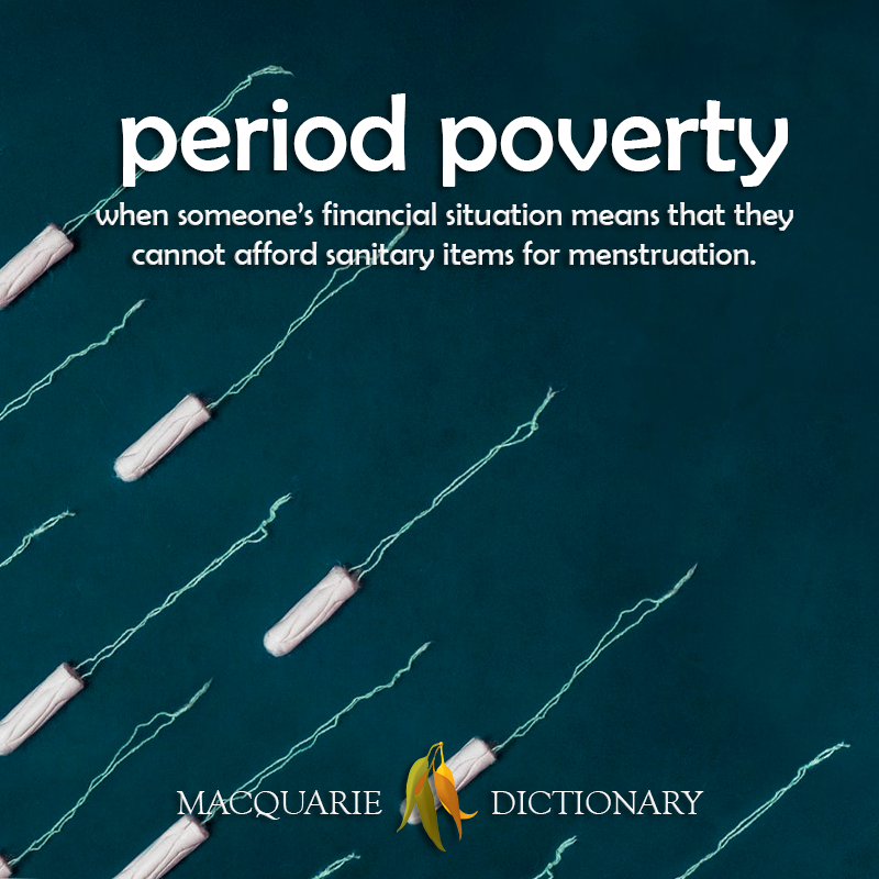 Image of definition of period poverty: when someone's financial situation means that they cannot afford sanitary items for menstruation.