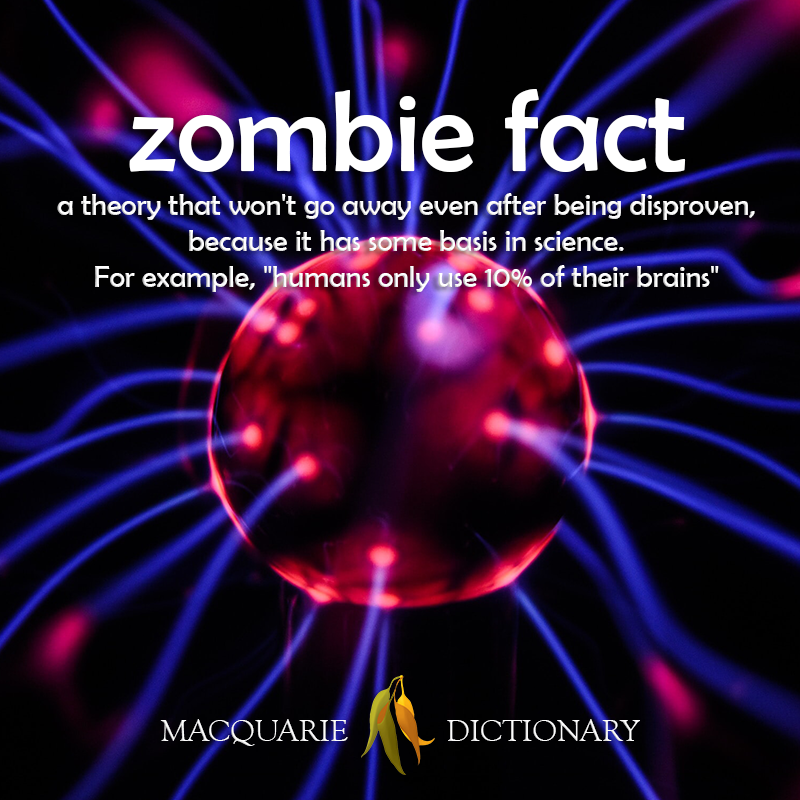 New words square - zombie fact - a theory that won't go away even after being disproven, because it has some basis in science. For example, humans only use 10 of their brains