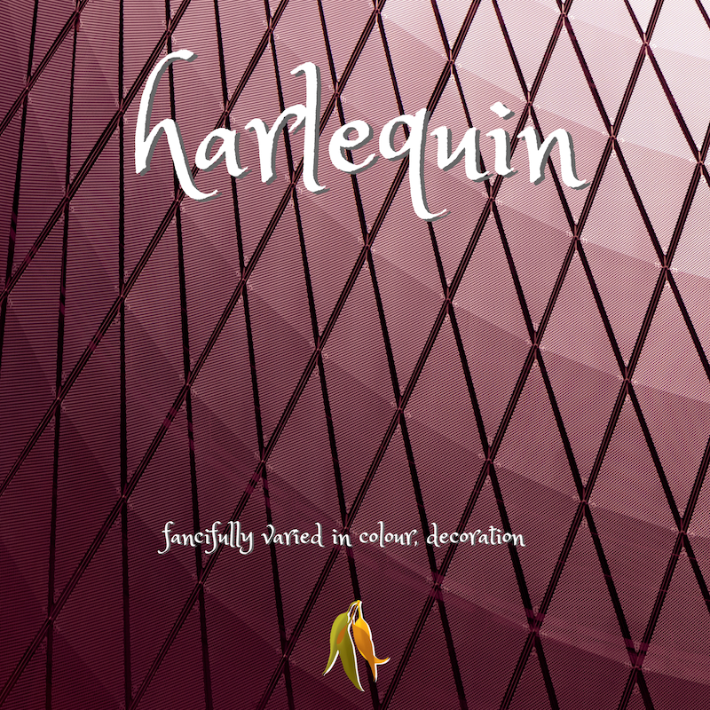 beautiful words harlequin - fancifully varied in colour, decoration